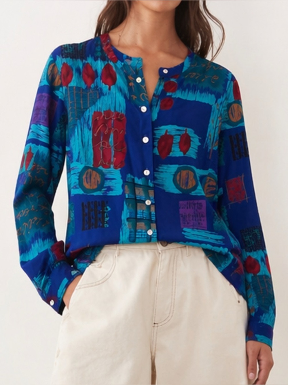Vintage Anna Maria 90s Print Button Down Blouse USA